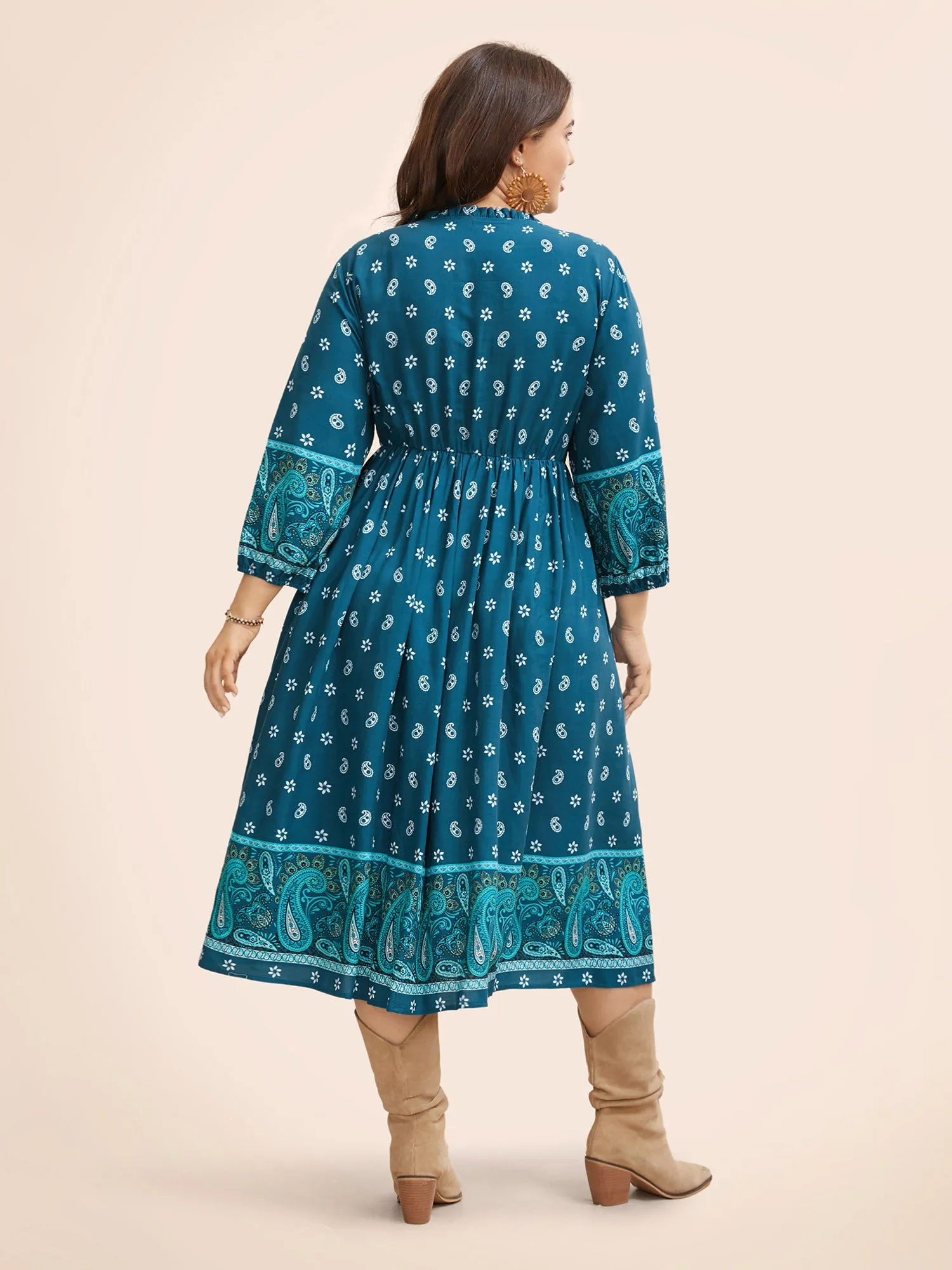 Paisley Print Tie Knot Lantern Sleeve Dress sold by Bloomchic product image thumbnail 4