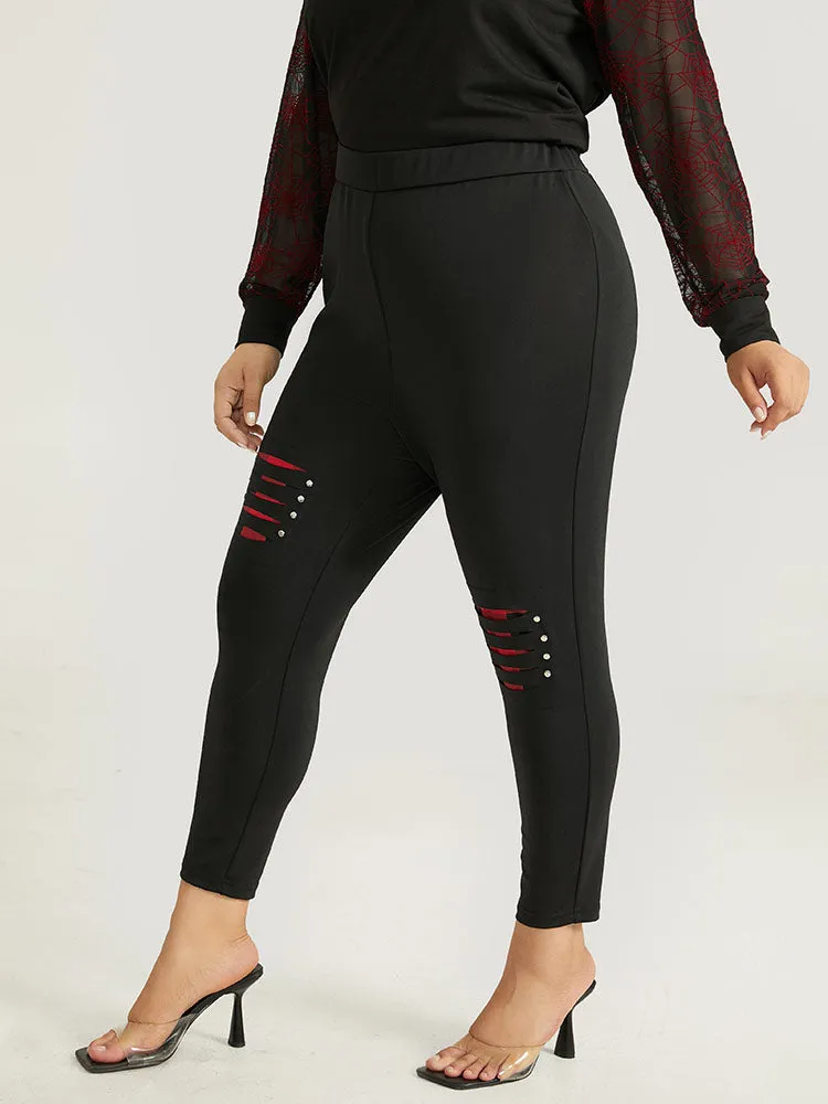 Halloween Skinny Plaid Patchwork Metal Nail Leggings sold by Bloomchic product image thumbnail 3