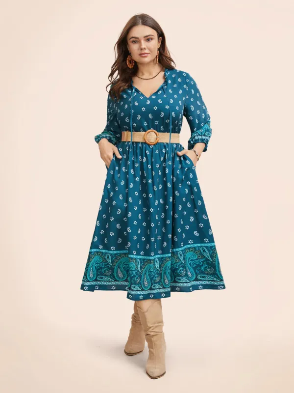 Paisley Print Tie Knot Lantern Sleeve Dress sold by Bloomchic