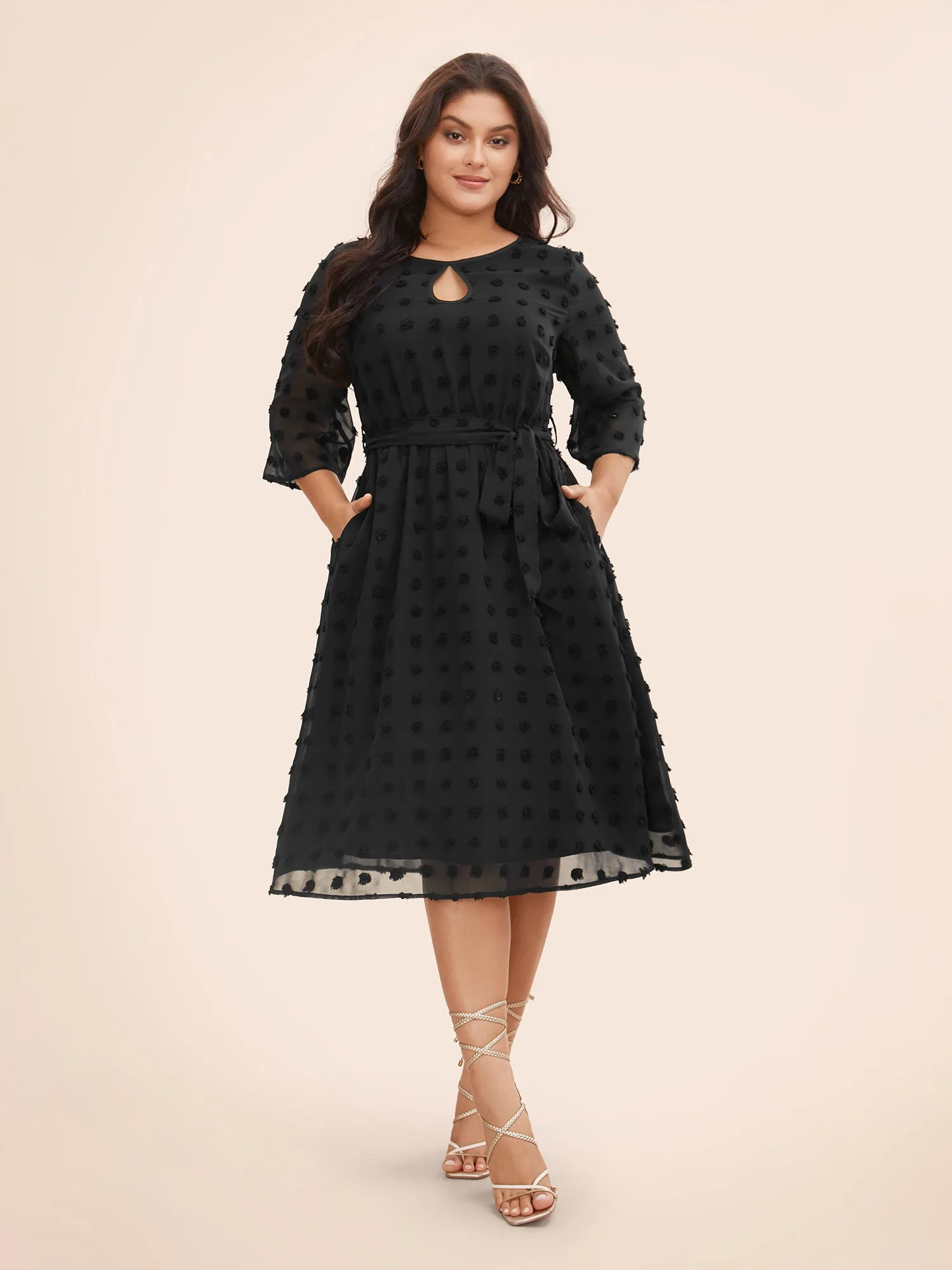 Chiffon Jacquard Patchwork Mesh Keyhole Dress sold by Bloomchic product image thumbnail 2