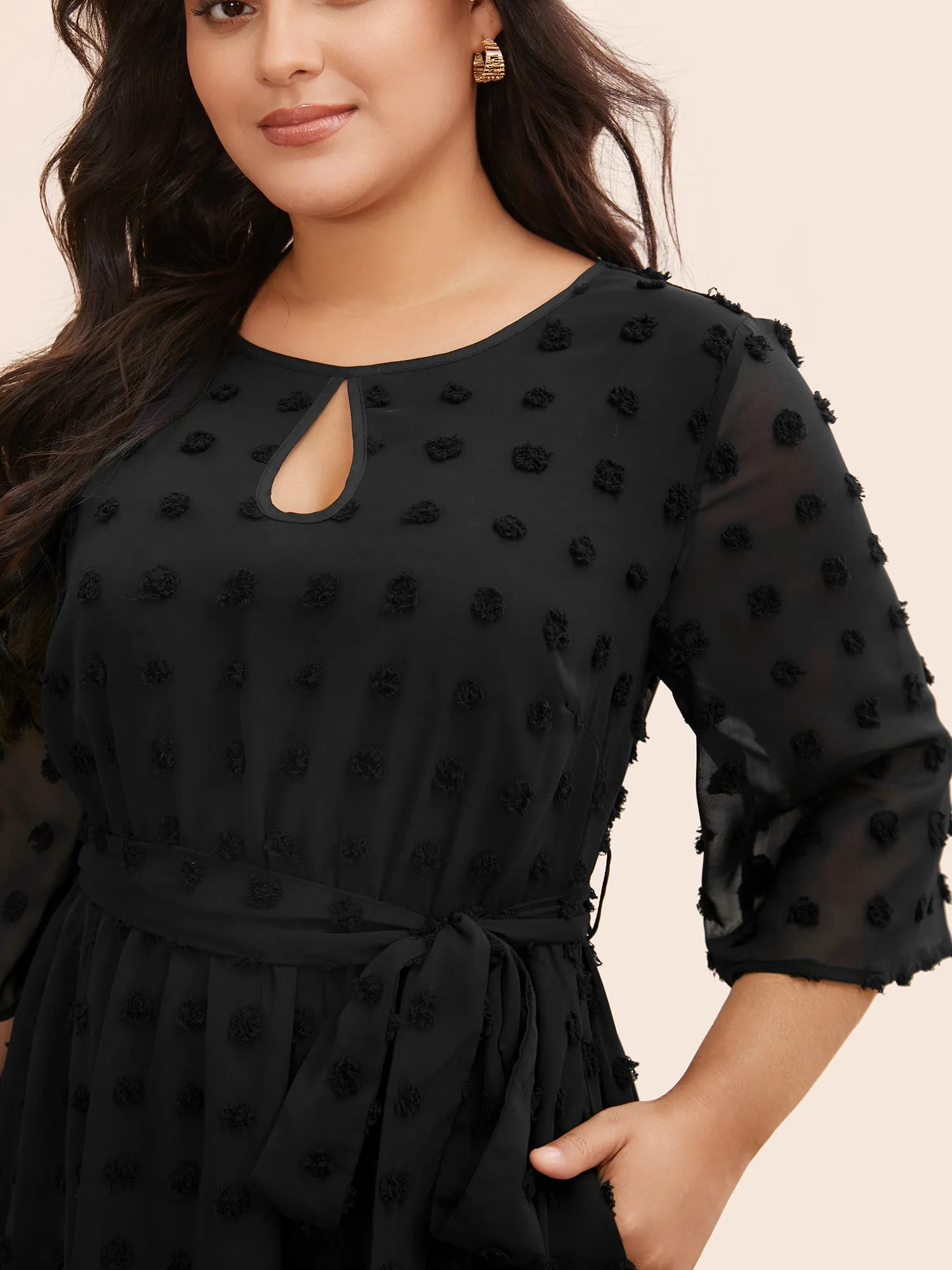 Chiffon Jacquard Patchwork Mesh Keyhole Dress sold by Bloomchic product image thumbnail 4