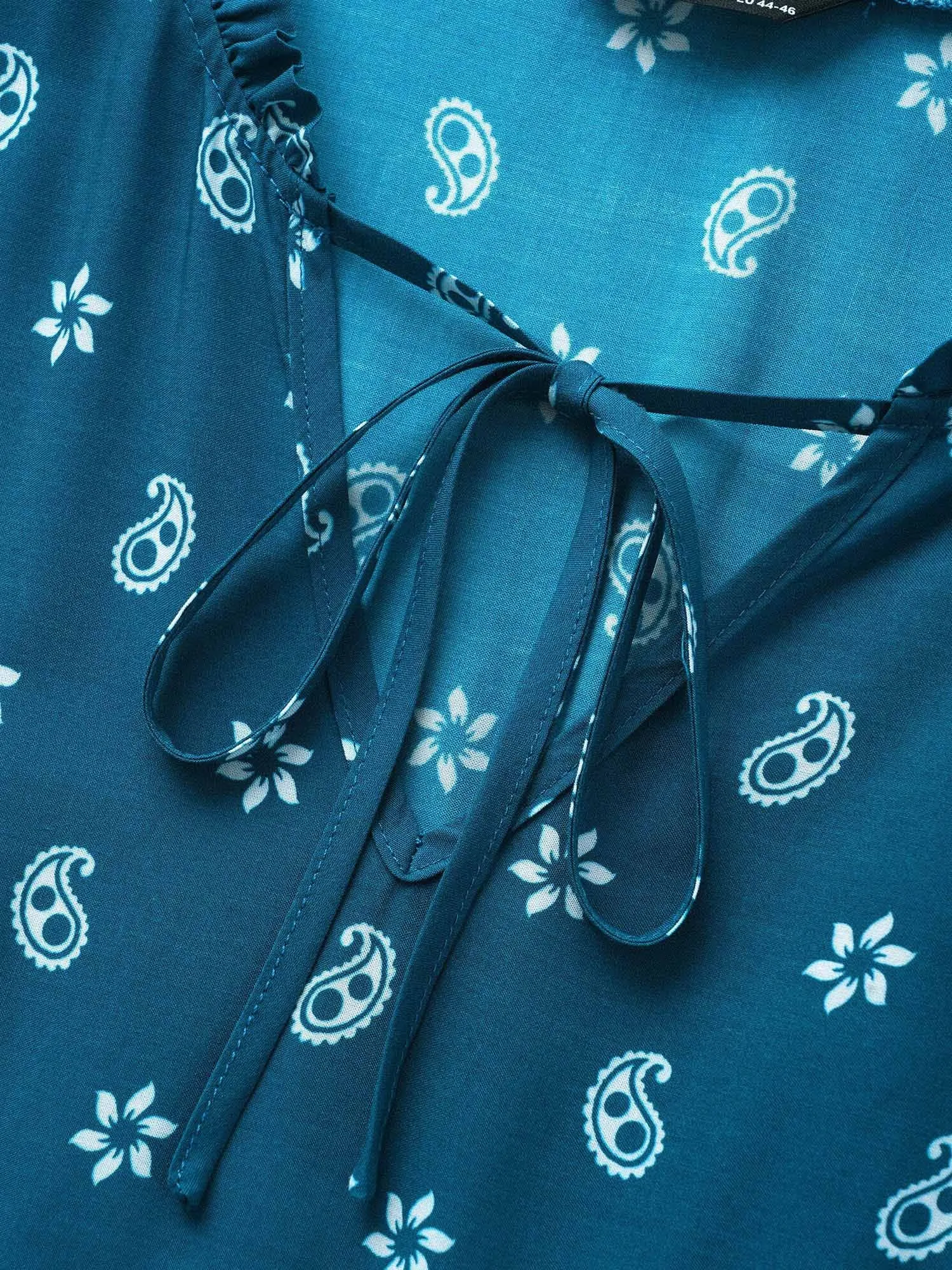 Paisley Print Tie Knot Lantern Sleeve Dress sold by Bloomchic product image thumbnail 5