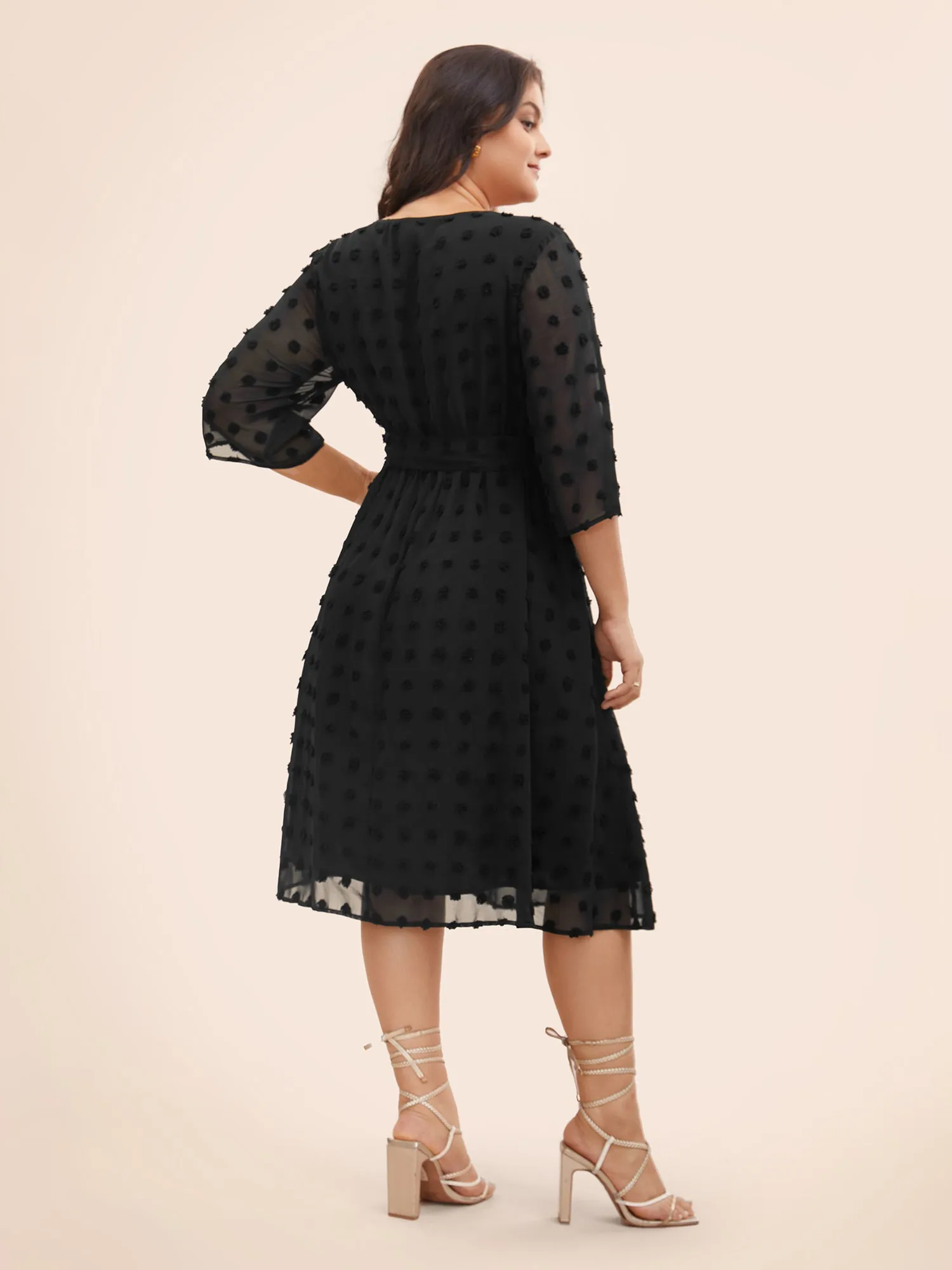 Chiffon Jacquard Patchwork Mesh Keyhole Dress sold by Bloomchic product image thumbnail 3