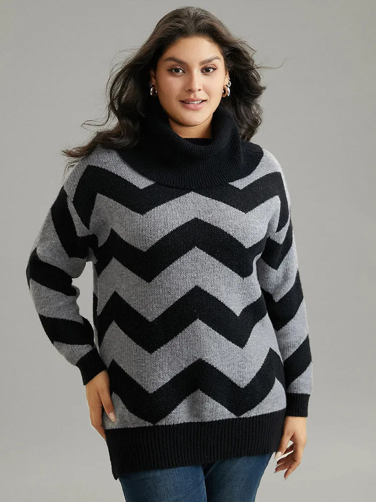 Geo Striped Turtle Neck Drop Shoulder Pullover sold by Bloomchic product image thumbnail 3