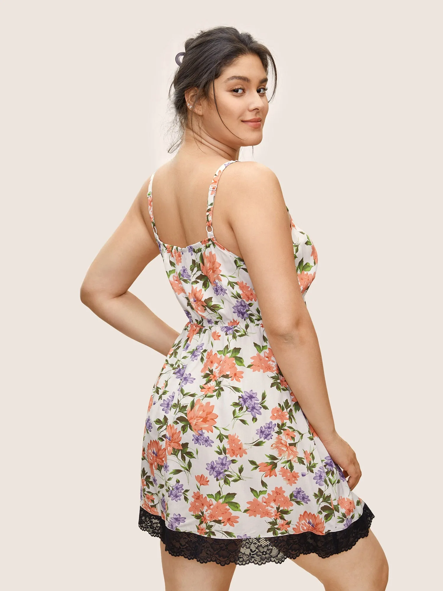 Boho Print Lace Panel Elastic Waist Cami Sleep Dress sold by Bloomchic product image thumbnail 2