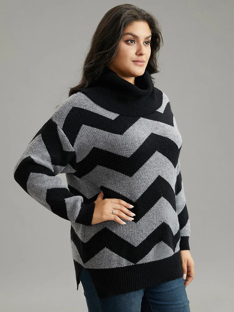 Geo Striped Turtle Neck Drop Shoulder Pullover sold by Bloomchic product image thumbnail 4