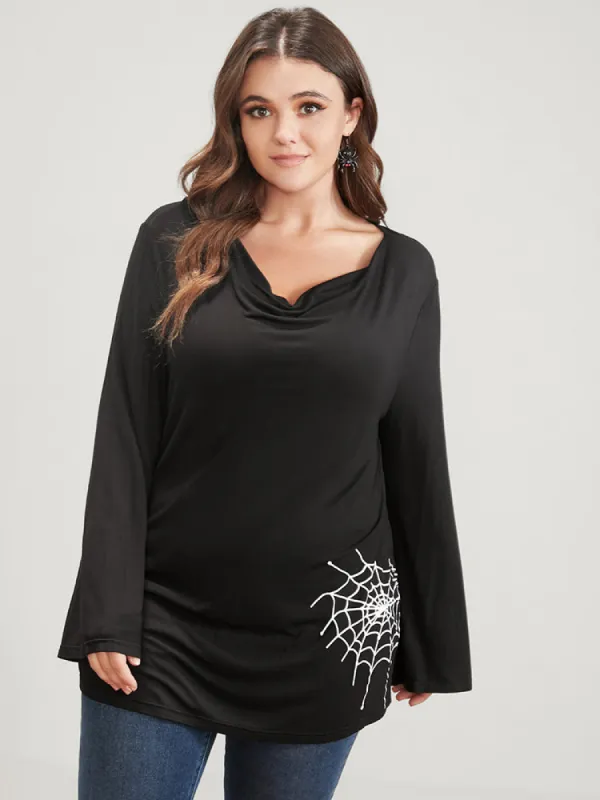 Halloween Spider Web Print Long Tee sold by Bloomchic