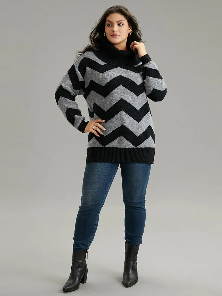 Geo Striped Turtle Neck Drop Shoulder Pullover sold by Bloomchic product image thumbnail 5