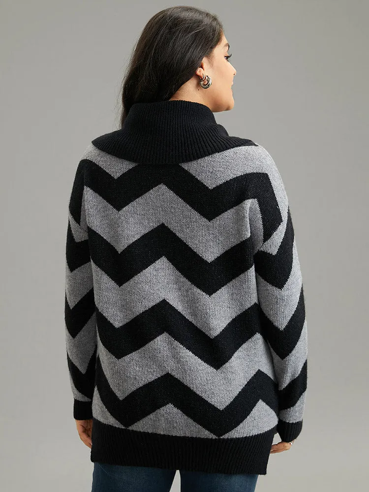 Geo Striped Turtle Neck Drop Shoulder Pullover sold by Bloomchic product image thumbnail 2
