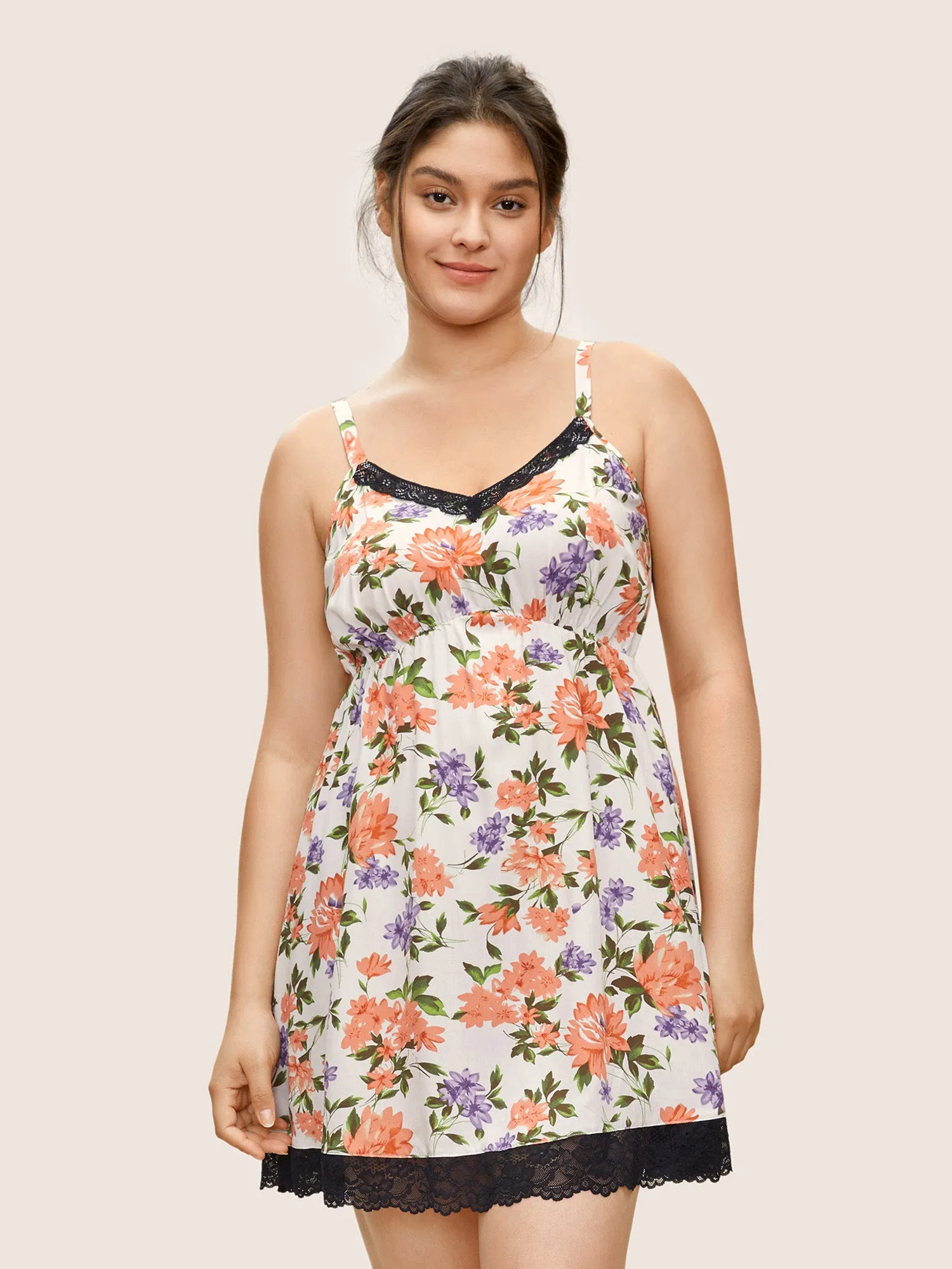 Boho Print Lace Panel Elastic Waist Cami Sleep Dress sold by Bloomchic