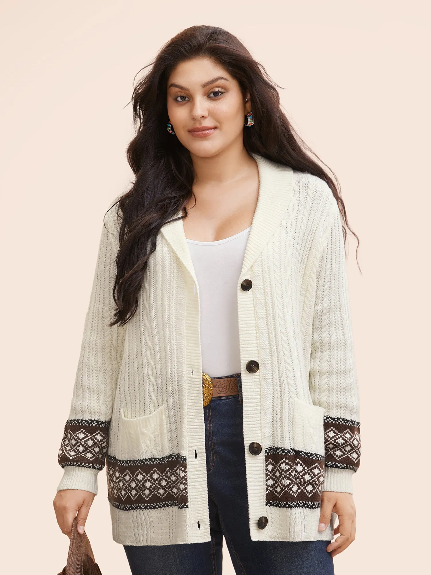Cable Knit Pockets Collared Cardigan sold by Bloomchic product image thumbnail 5