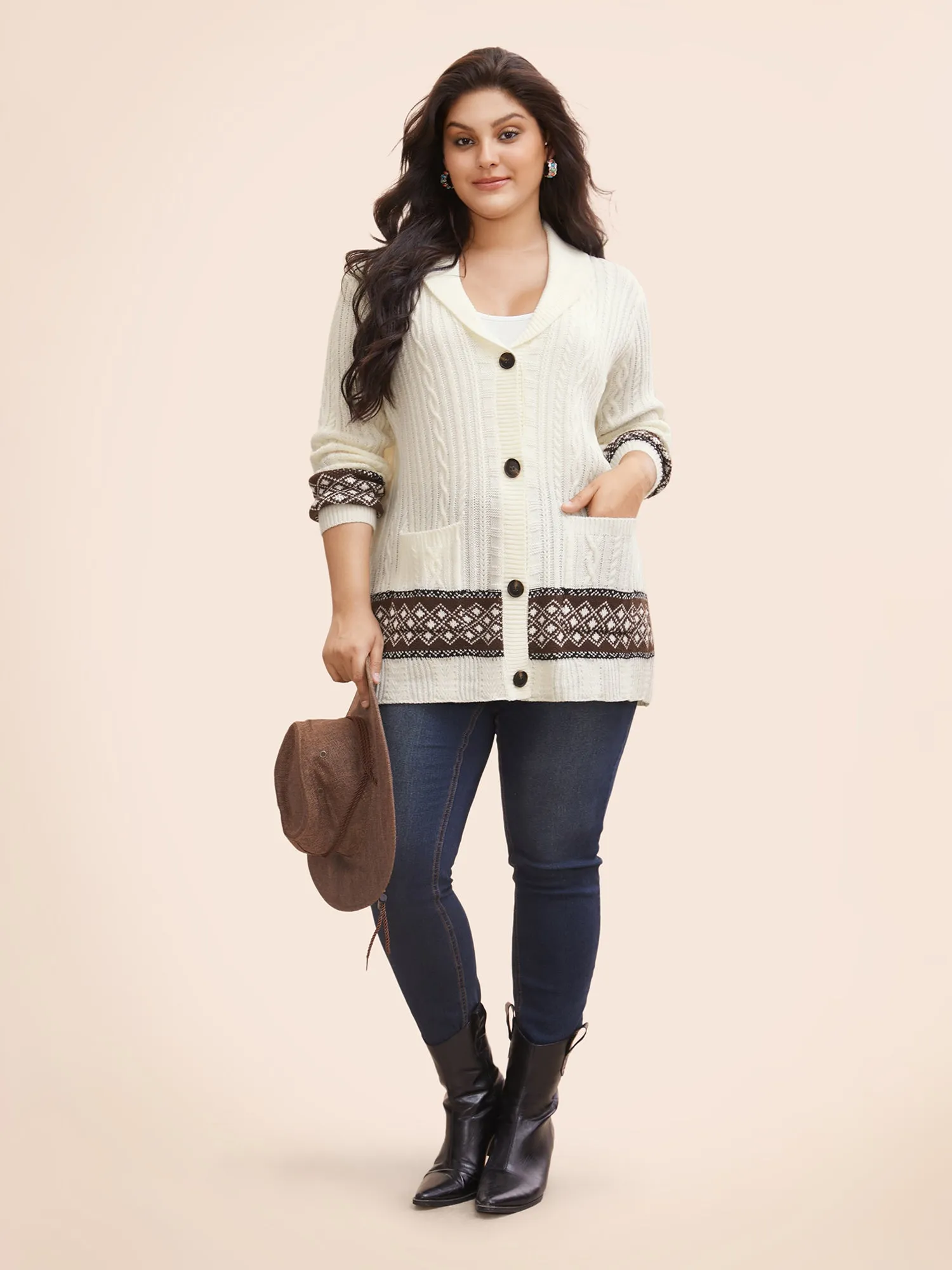 Cable Knit Pockets Collared Cardigan sold by Bloomchic product image thumbnail 3