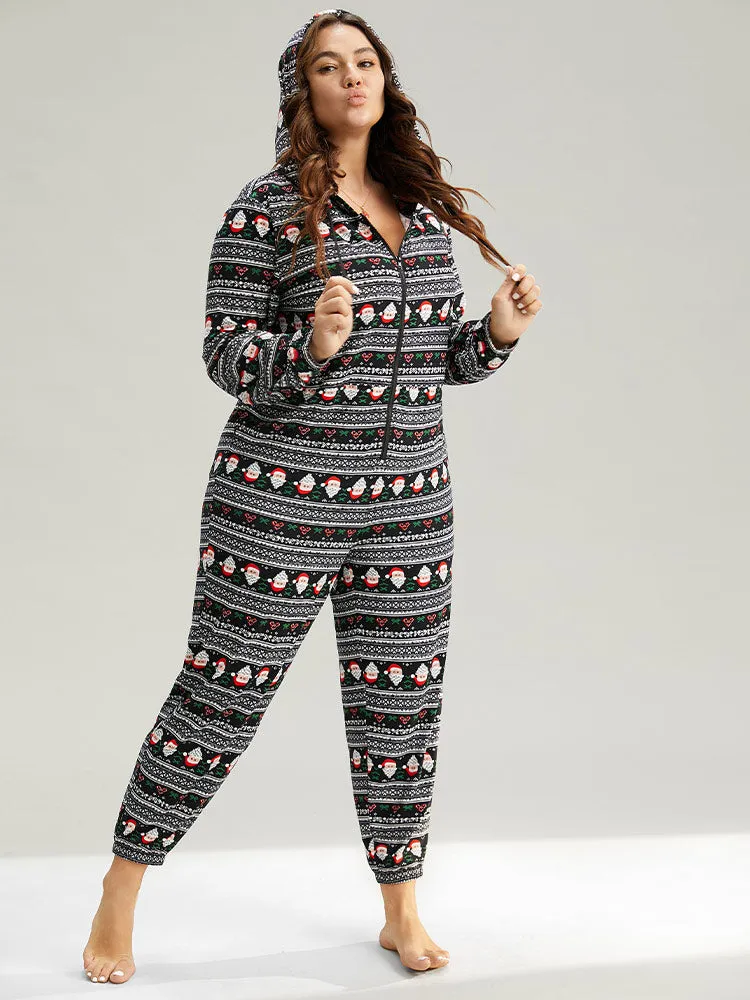 Christmas Print Zipper Hooded Drawstring Sleep Jumpsuit sold by Bloomchic product image thumbnail 3