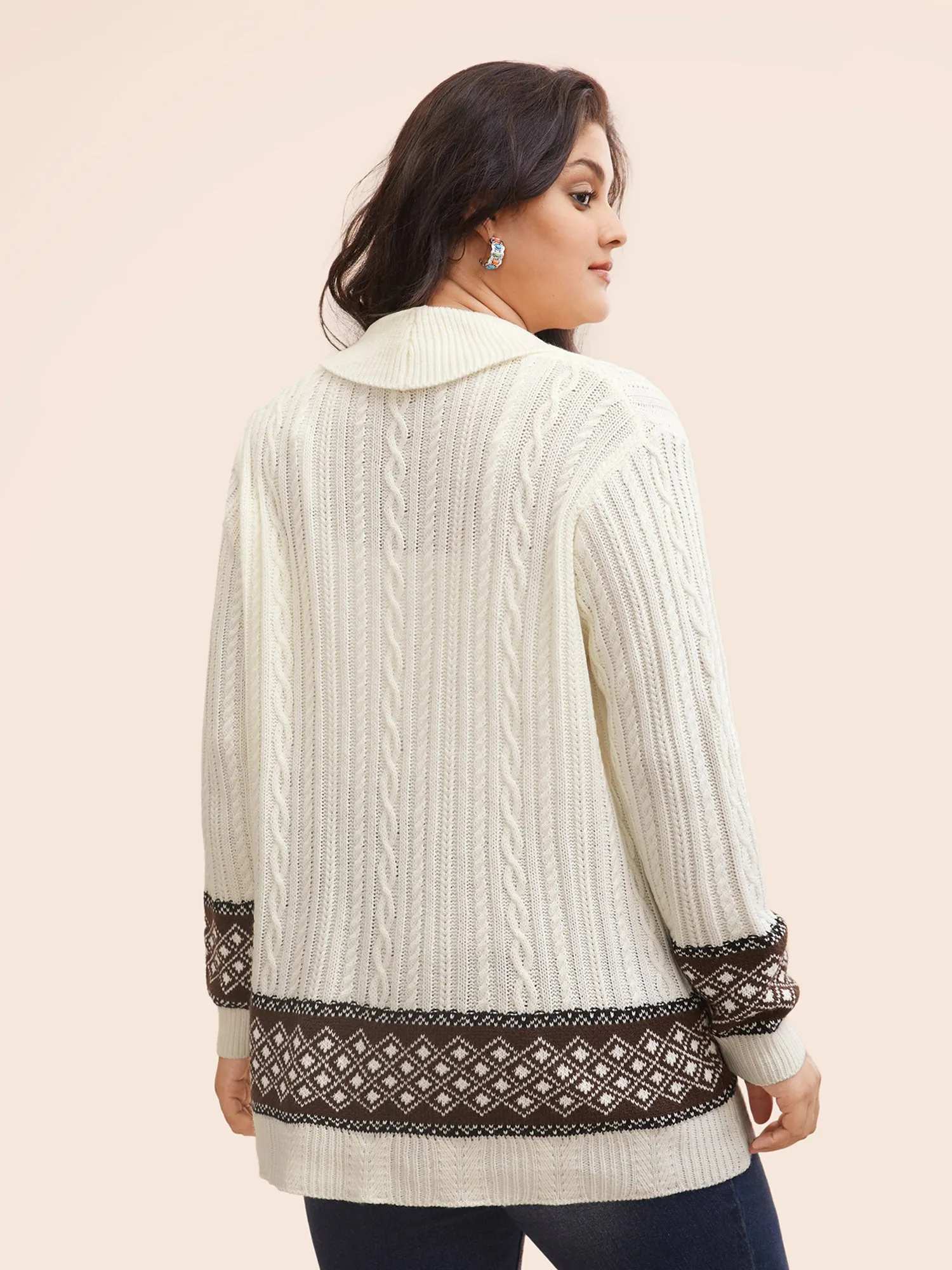 Cable Knit Pockets Collared Cardigan sold by Bloomchic product image thumbnail 2