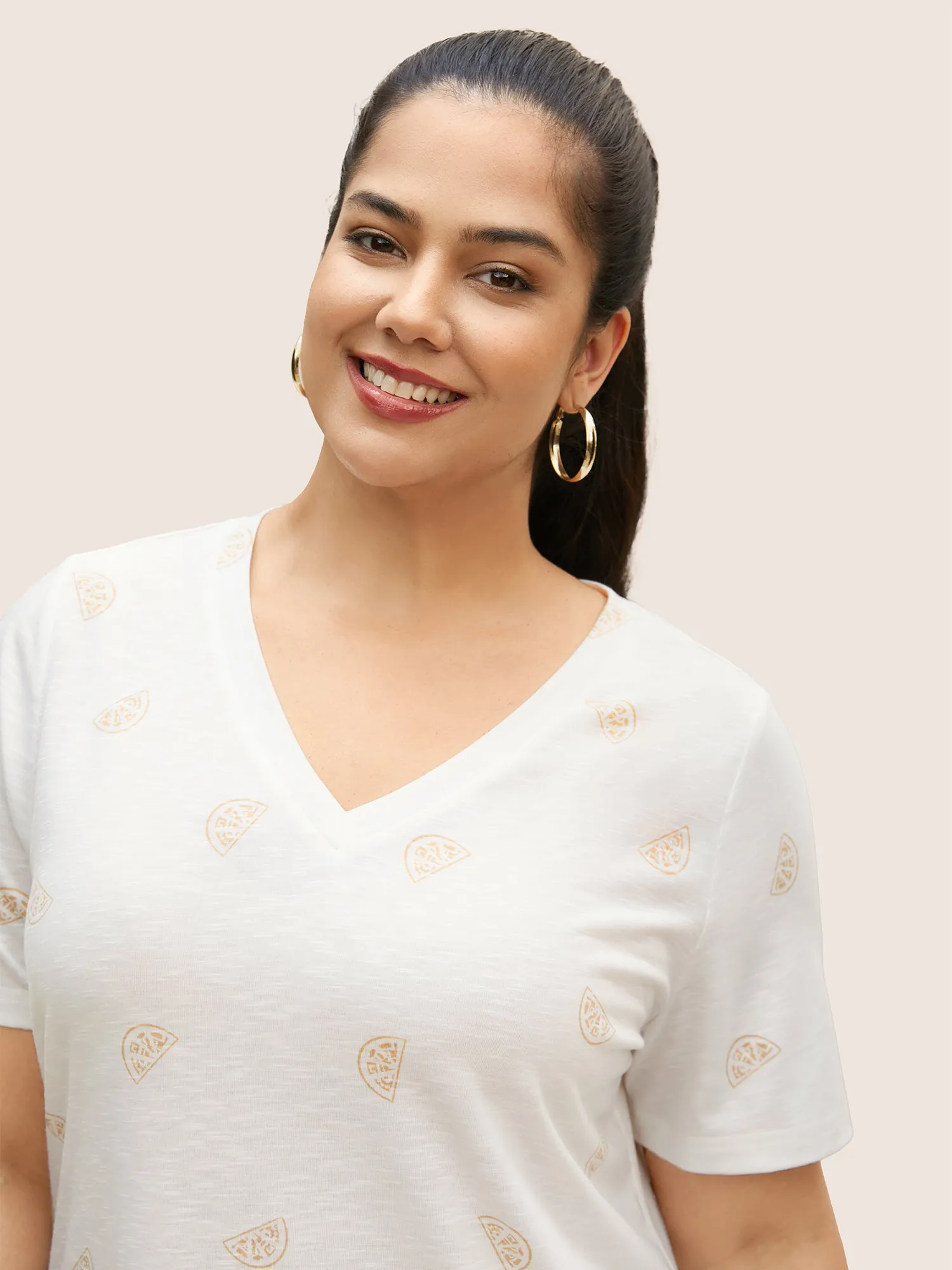 Lemon Print V Neck T-shirt sold by Bloomchic product image thumbnail 4