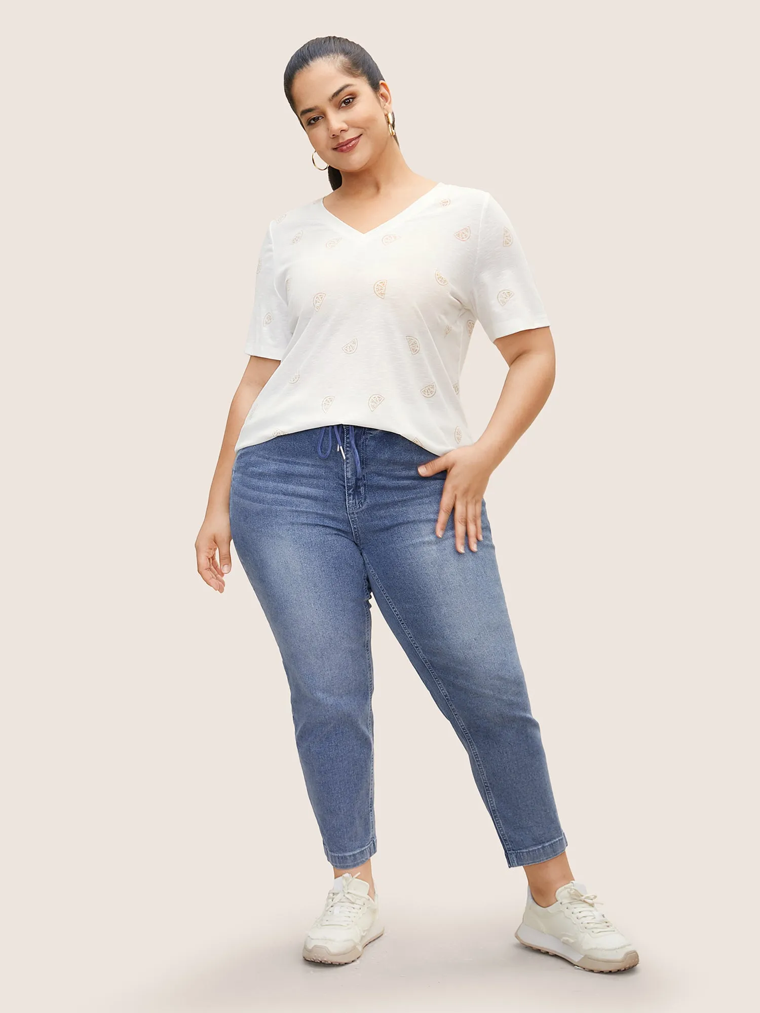 Lemon Print V Neck T-shirt sold by Bloomchic product image thumbnail 2