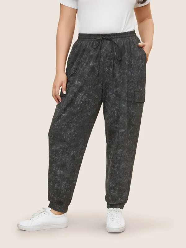 Heather Drawstring Elastic Waist Patched Pocket Pants sold by Bloomchic