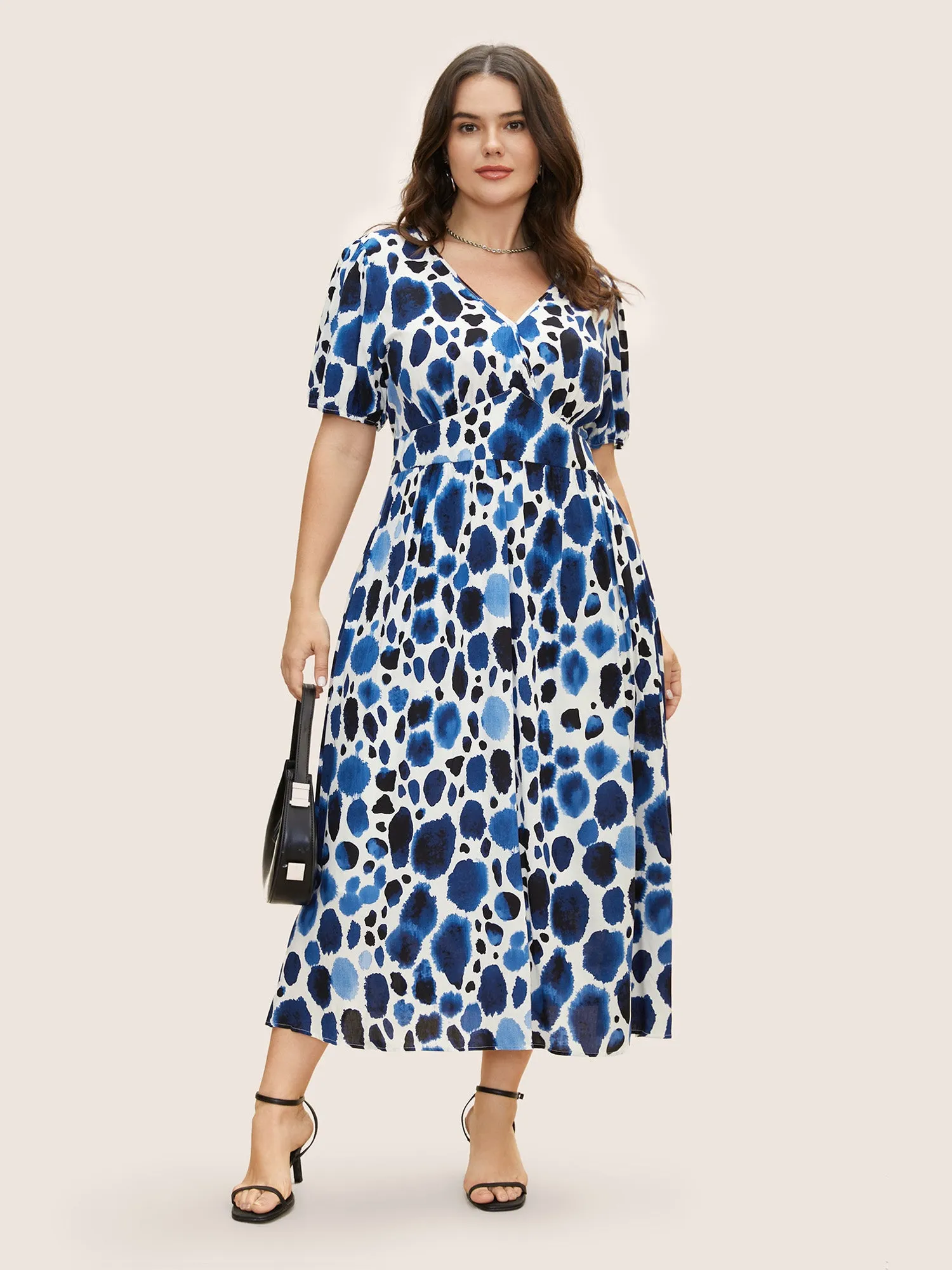 Watercolor Polka Dot Wrap Lantern Sleeve Dress sold by Bloomchic product image thumbnail 4