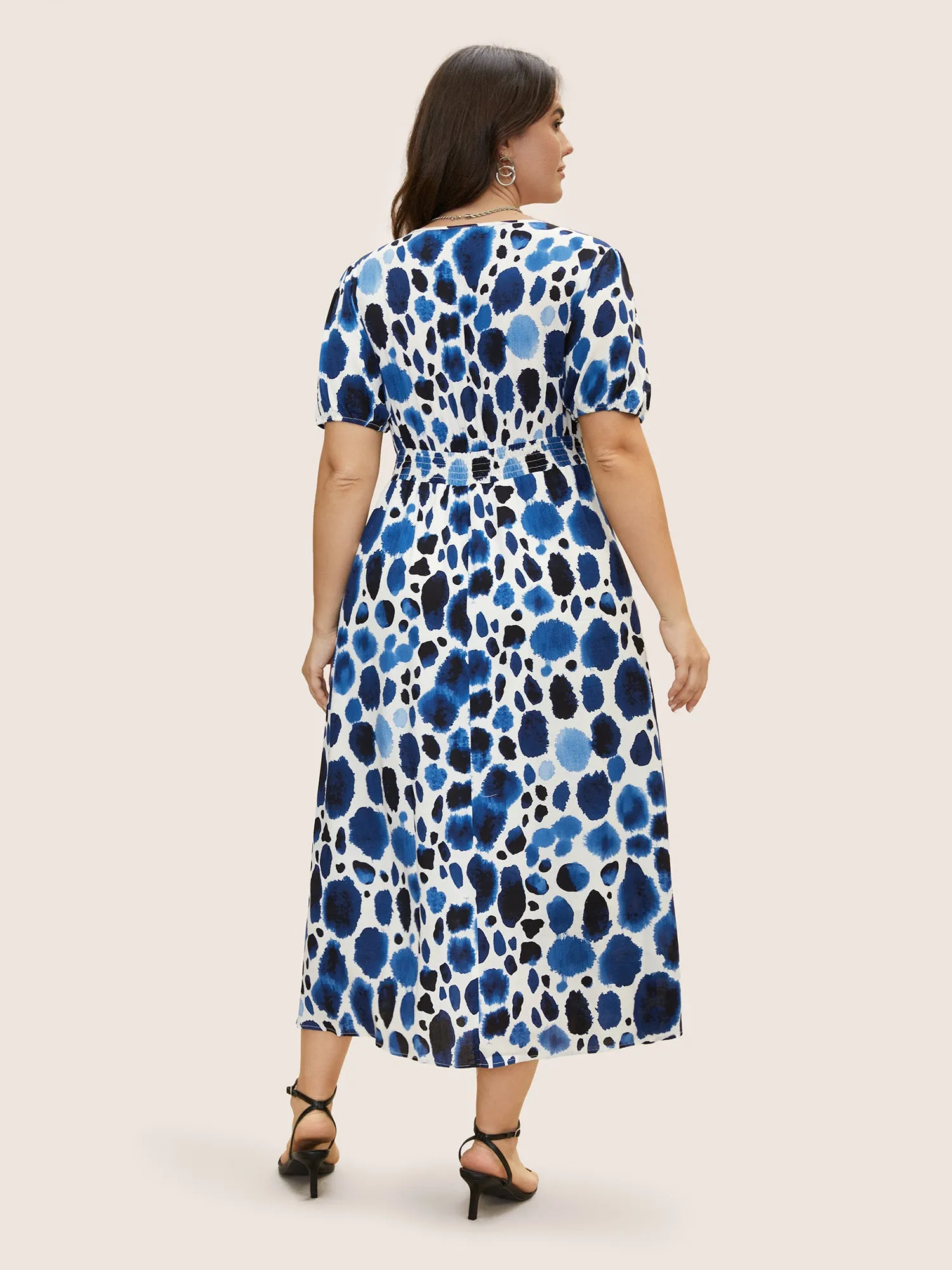 Watercolor Polka Dot Wrap Lantern Sleeve Dress sold by Bloomchic product image thumbnail 5