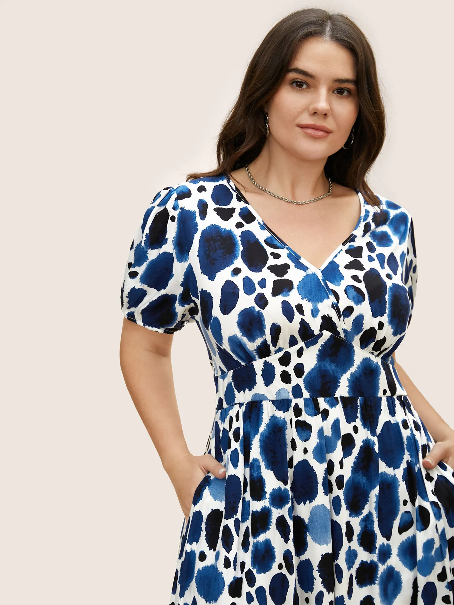 Watercolor Polka Dot Wrap Lantern Sleeve Dress sold by Bloomchic product image thumbnail 3