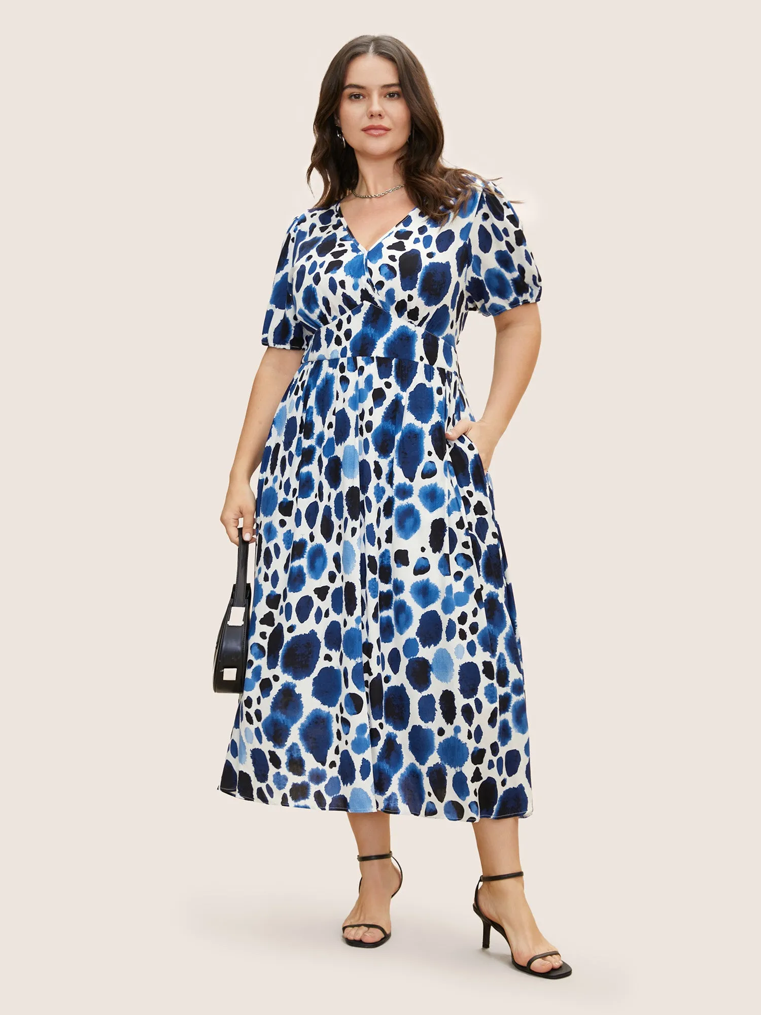 Watercolor Polka Dot Wrap Lantern Sleeve Dress sold by Bloomchic product image thumbnail 2