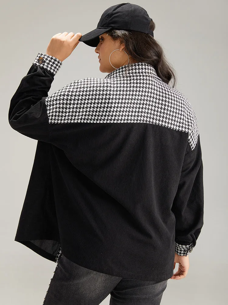 Houndstooth Patchwork Pocket Button Through Corduroy Coat sold by Bloomchic product image thumbnail 5