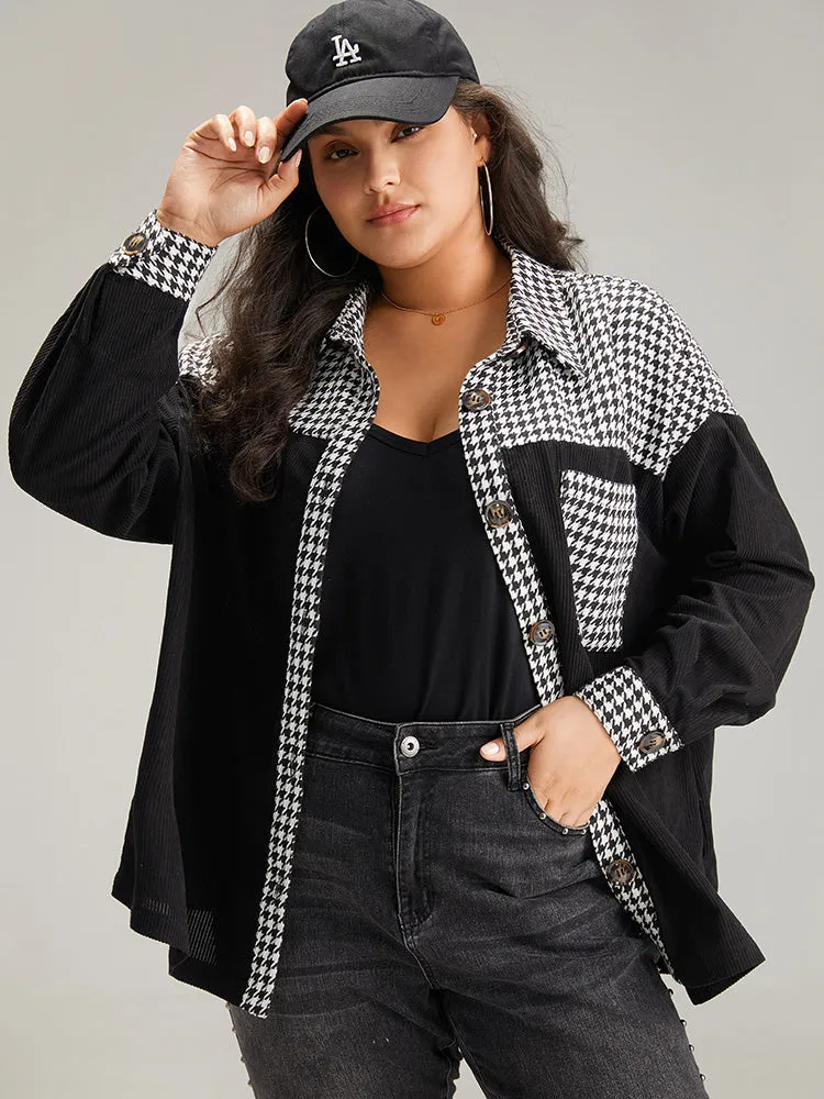 Houndstooth Patchwork Pocket Button Through Corduroy Coat sold by Bloomchic product image thumbnail 2
