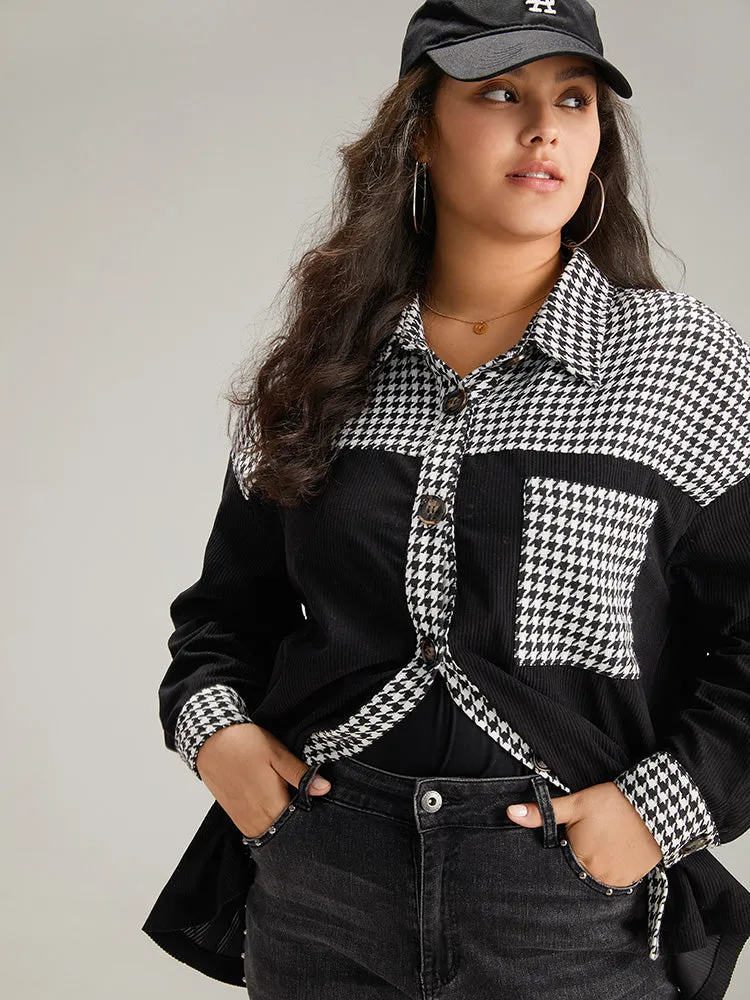 Houndstooth Patchwork Pocket Button Through Corduroy Coat sold by Bloomchic product image thumbnail 3