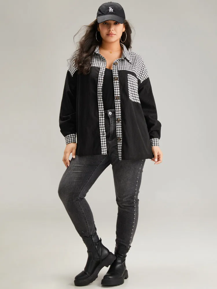 Houndstooth Patchwork Pocket Button Through Corduroy Coat sold by Bloomchic product image thumbnail 4