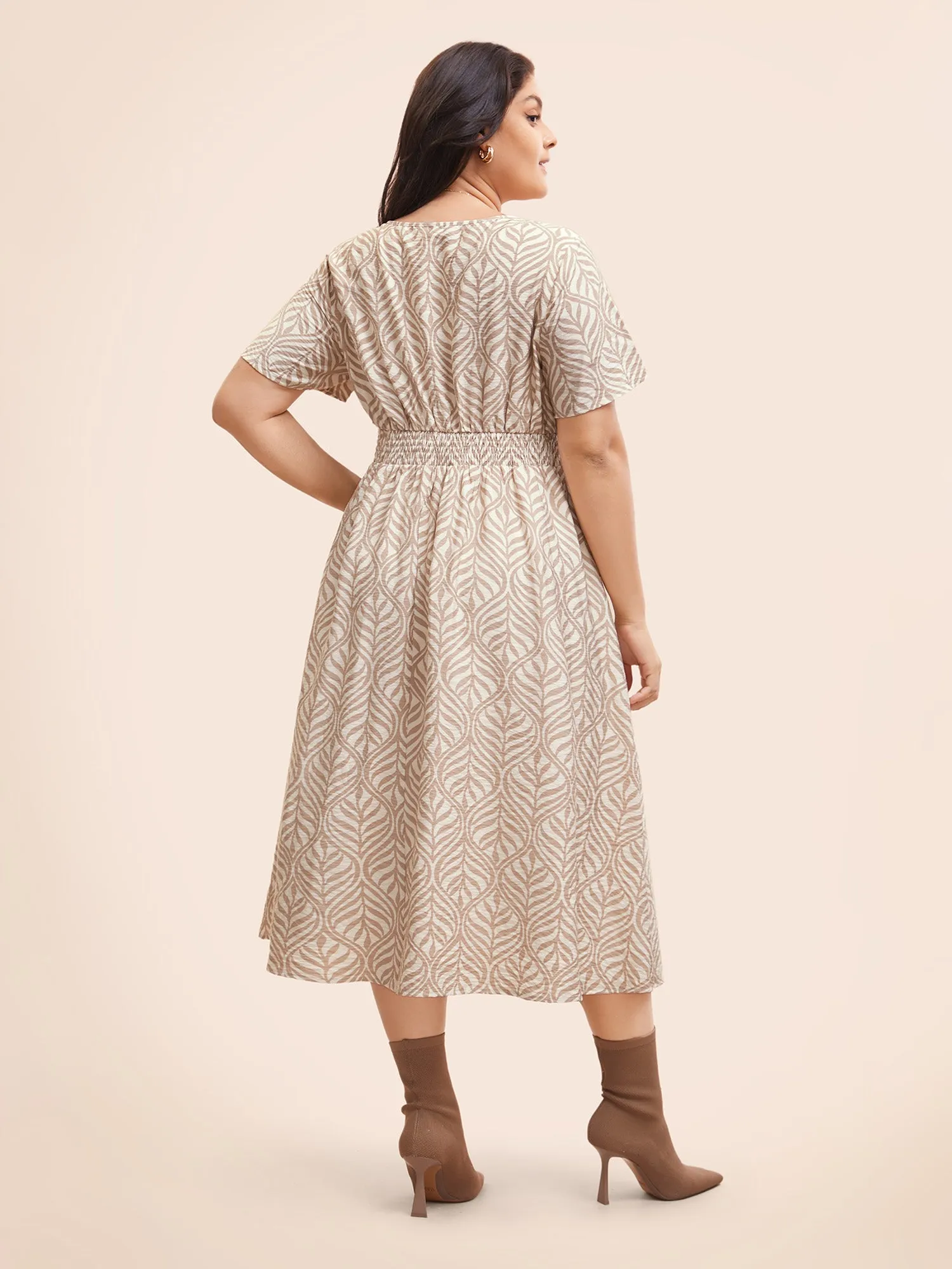 Boho Print Notched Collar Shirred Dress sold by Bloomchic product image thumbnail 4