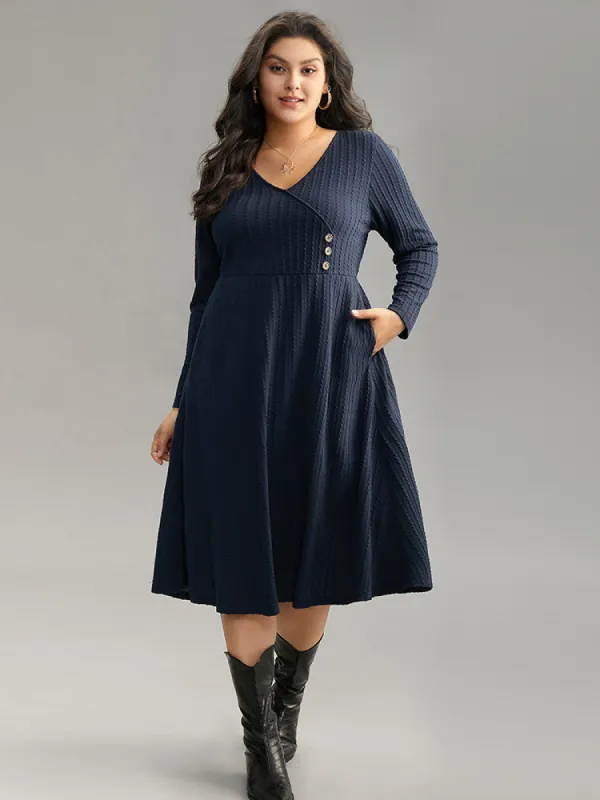 Solid Appliques Button Detail Elastic Waist Dress sold by Bloomchic