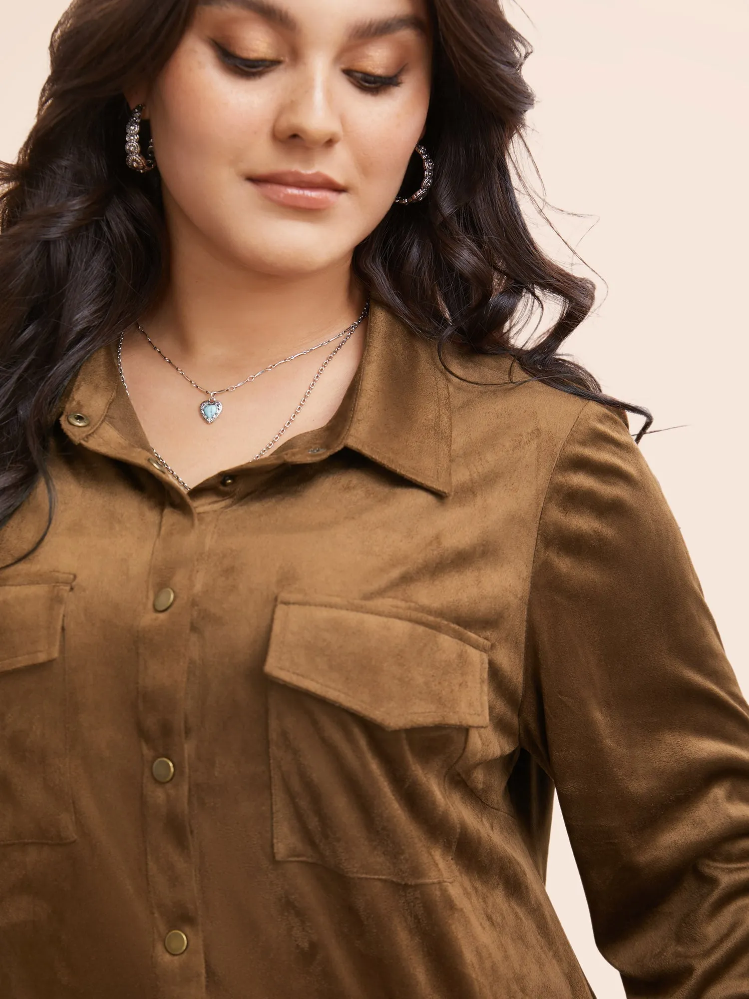 Stretchy Suede Pockets Slim-Fit Blouse sold by Bloomchic product image thumbnail 3