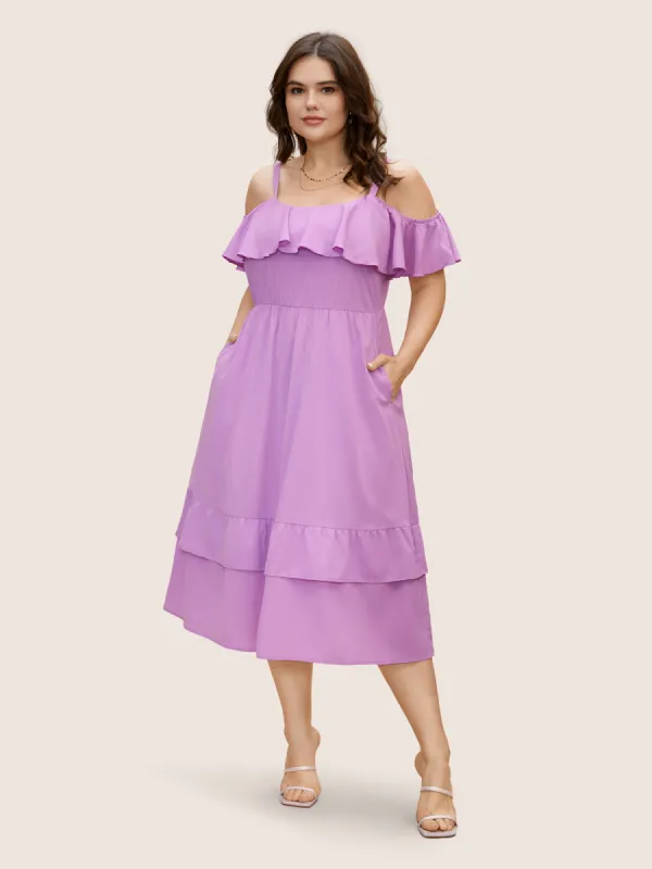 Off Shoulder Neck Tiered Ruffles Midi Dress sold by Bloomchic