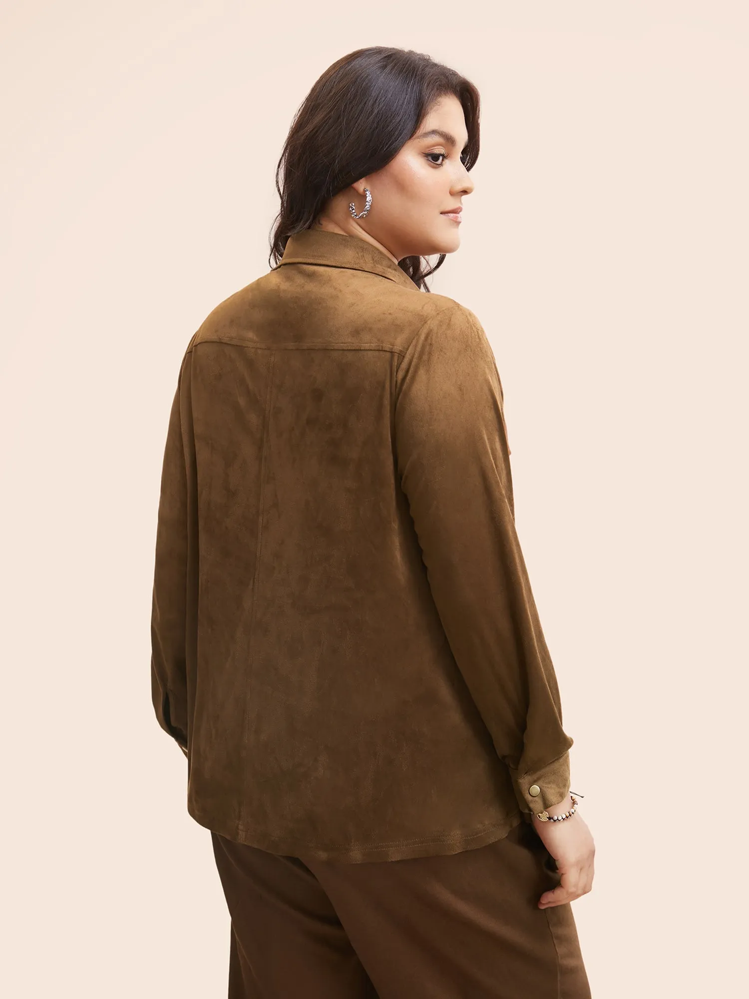 Stretchy Suede Pockets Slim-Fit Blouse sold by Bloomchic product image thumbnail 5
