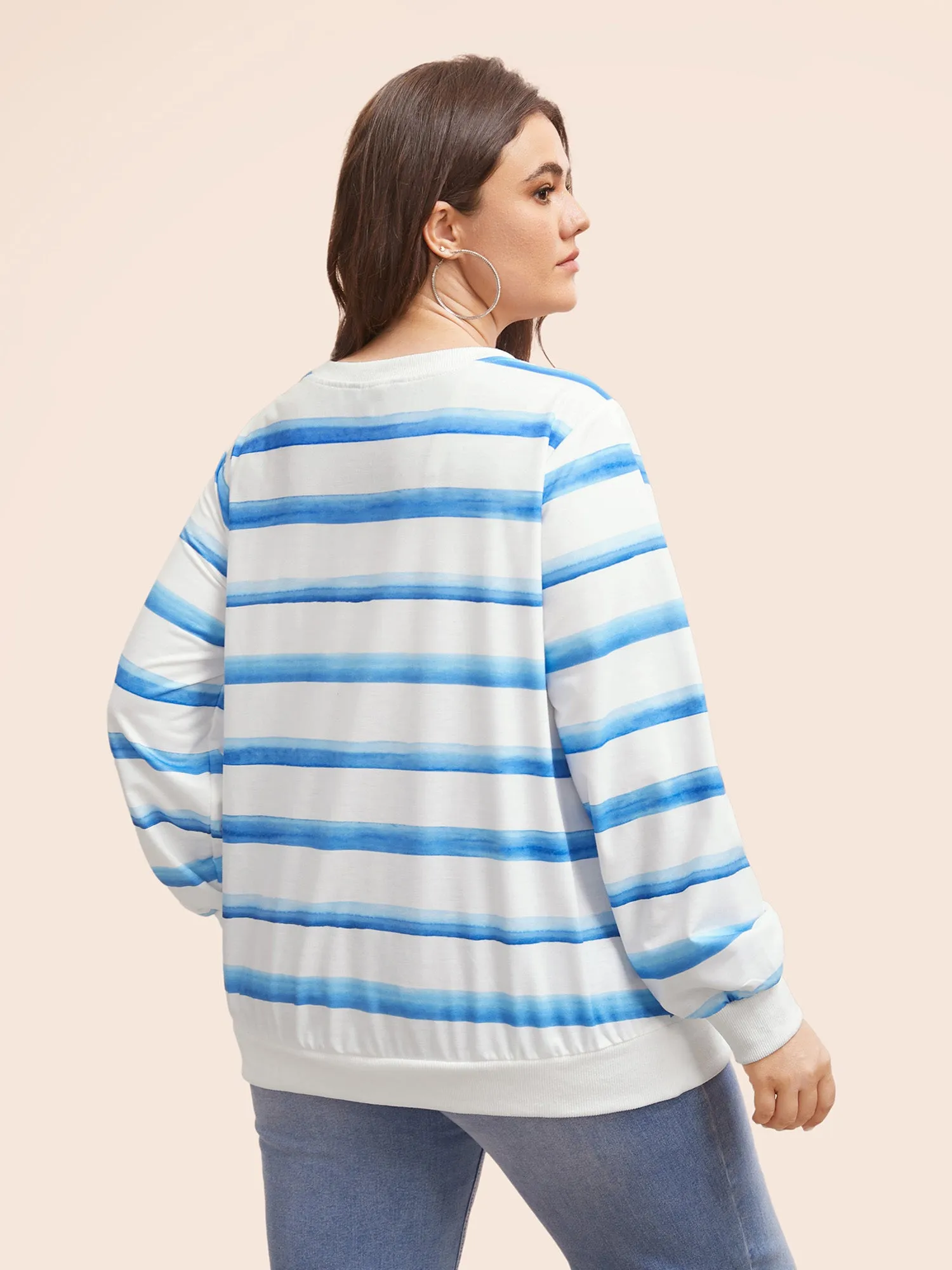 Striped Patchwork Round Neck Sweatshirt sold by Bloomchic product image thumbnail 3