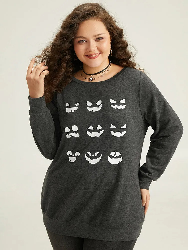 Round Neck Halloween Print Sweatshirt sold by Bloomchic