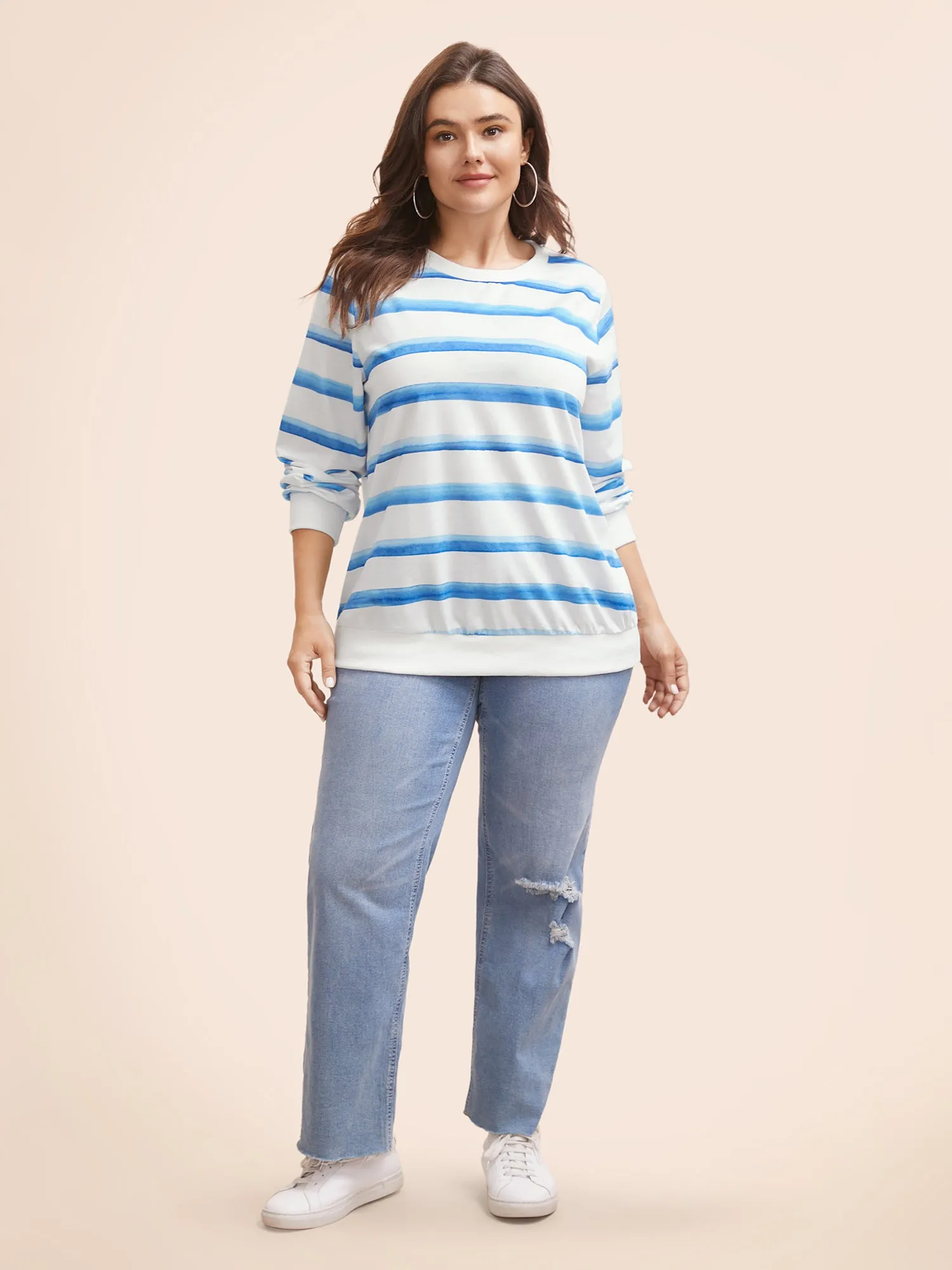 Striped Patchwork Round Neck Sweatshirt sold by Bloomchic product image thumbnail 4