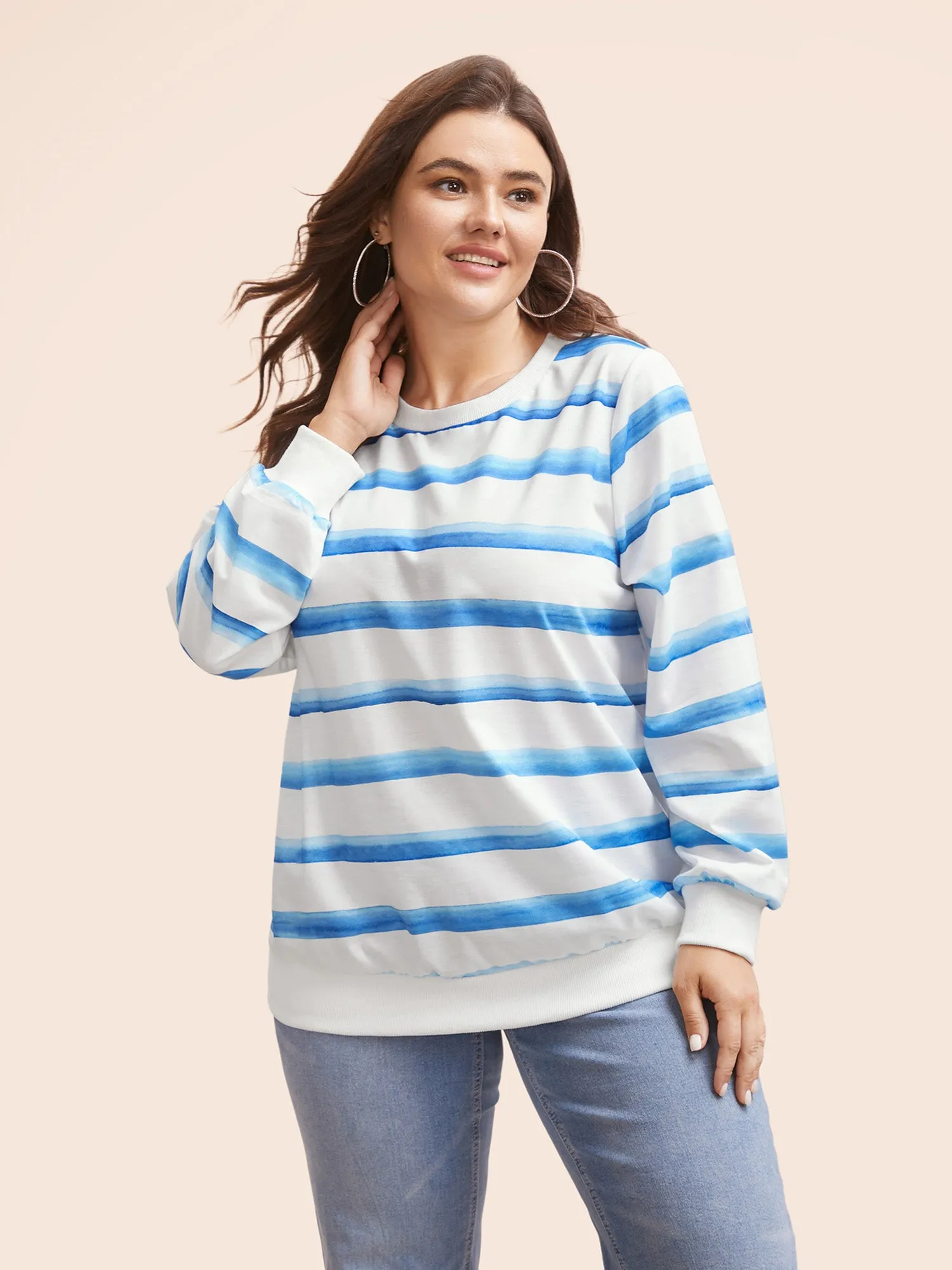 Striped Patchwork Round Neck Sweatshirt sold by Bloomchic product image thumbnail 2