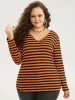 Halloween V Neck Contrast Striped T-shirt sold by Bloomchic