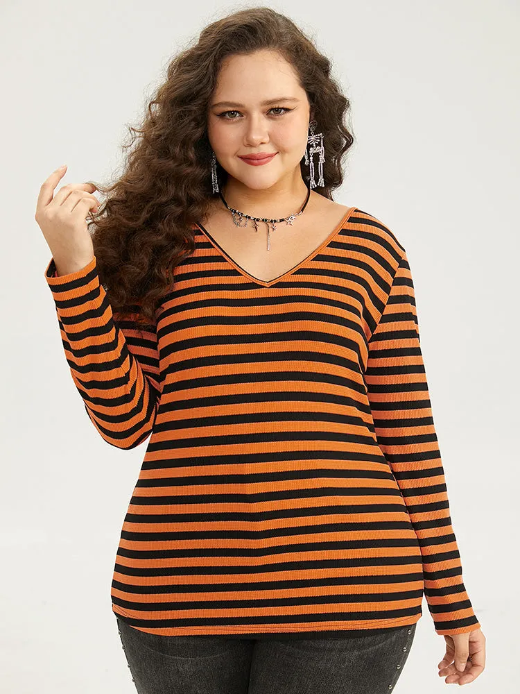 Halloween V Neck Contrast Striped T-shirt sold by Bloomchic product image thumbnail 3