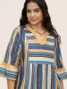 Striped Notched Collar Ruffle Sleeve Blouse sold by Bloomchic