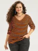 Halloween V Neck Contrast Striped T-shirt sold by Bloomchic