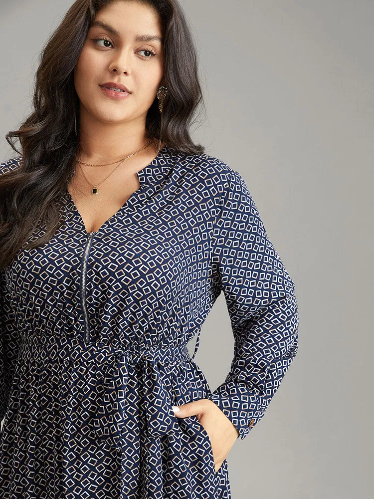 Geometric Graphic Notched Zipper Bowknot Dress sold by Bloomchic product image thumbnail 4