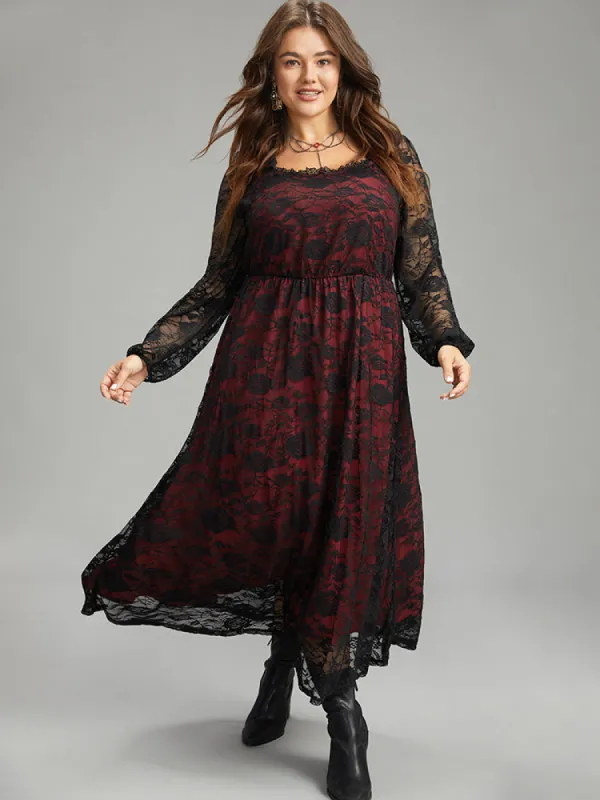 Halloween Rose Crochet Lace Mesh Square Neck Dress sold by Bloomchic