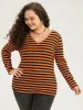 Halloween V Neck Contrast Striped T-shirt sold by Bloomchic