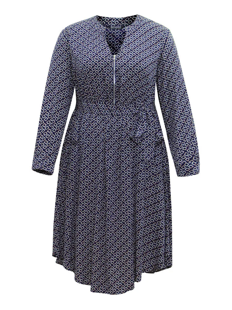 Geometric Graphic Notched Zipper Bowknot Dress sold by Bloomchic product image thumbnail 5