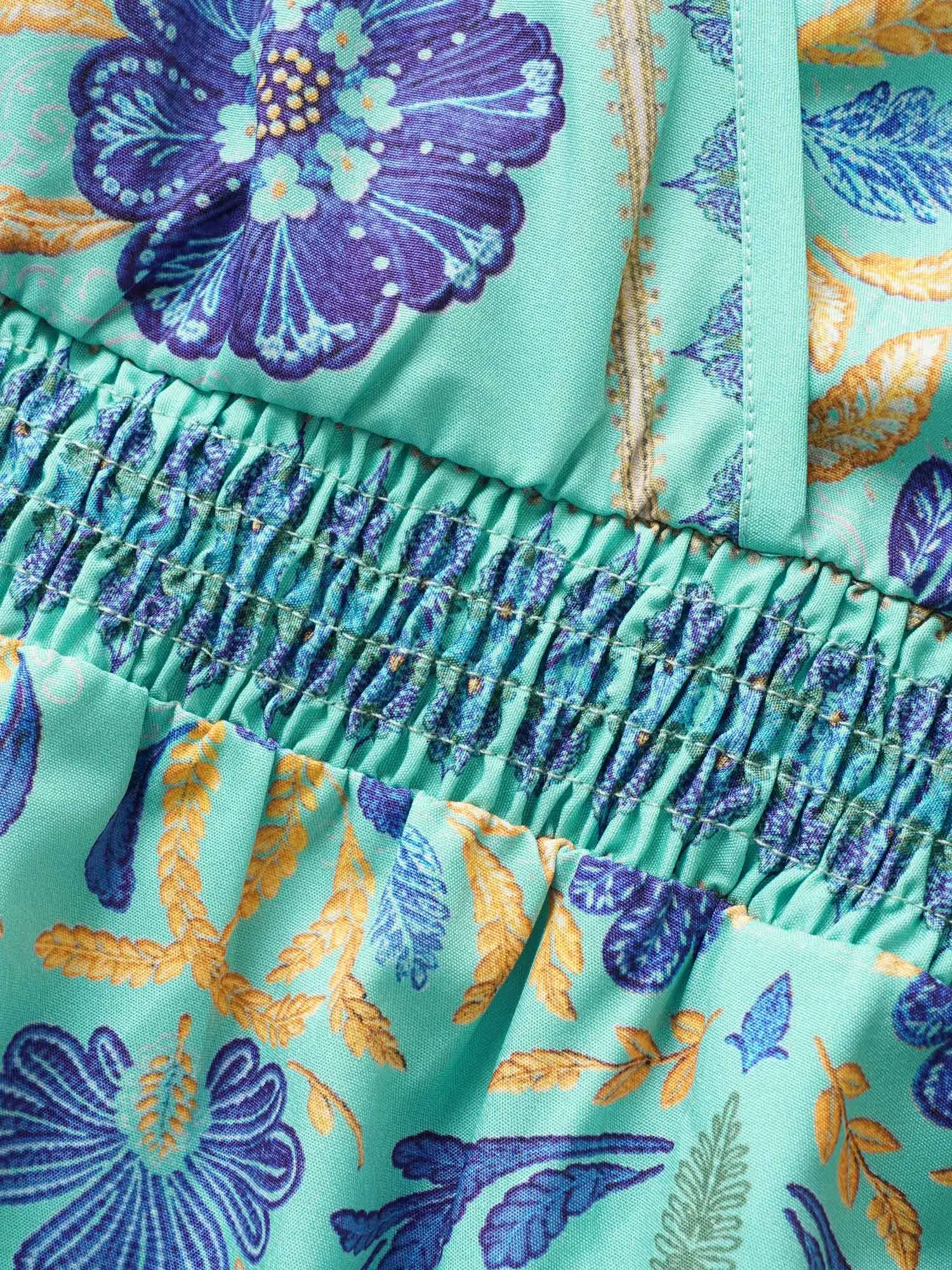 Surplice Neck Boho Print Ruffles Shirred Dress sold by Bloomchic product image thumbnail 5