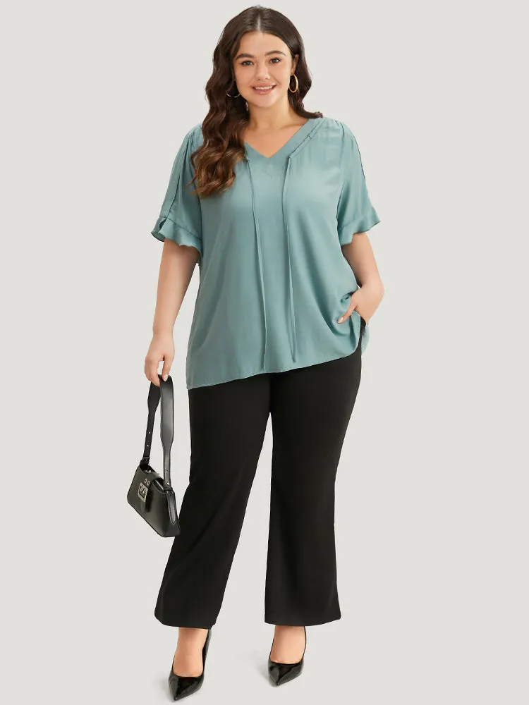 Solid Knot V Neck Ruffle Sleeve Blouse sold by Bloomchic product image thumbnail 4