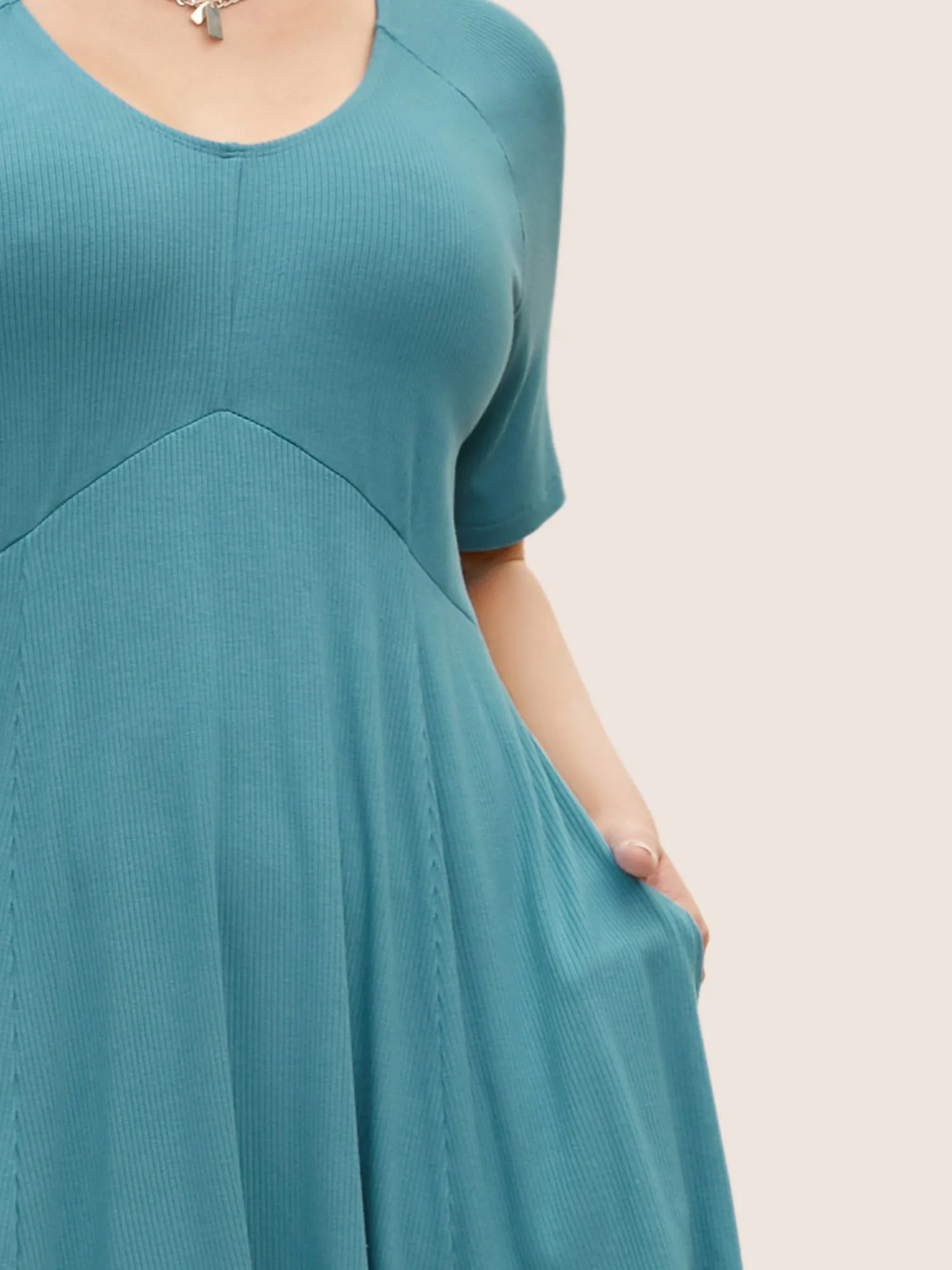 U Neck Solid Raglan Sleeve Dress sold by Bloomchic product image thumbnail 2
