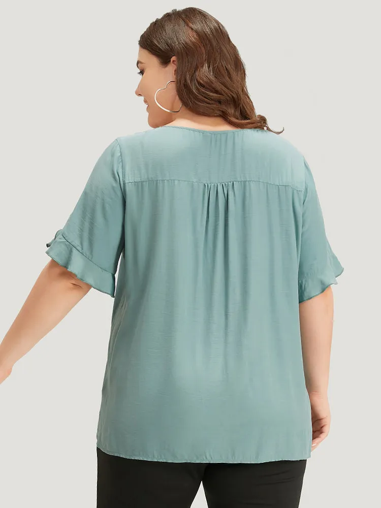 Solid Knot V Neck Ruffle Sleeve Blouse sold by Bloomchic product image thumbnail 5